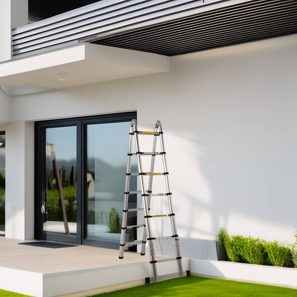 SECURY-T - Echelle/escabeau télescopique double - Aluminium 2x7 marches H4.4m (2,2+2,2) - large