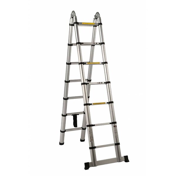SECURY-T - Echelle/escabeau télescopique double - Aluminium 2x7 marches H4.4m (2,2+2,2) - large