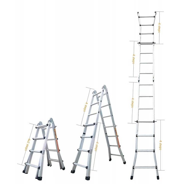 SECURY-T - Échelle articulée et télescopique pliante en aluminium 4x4 marches 3,88m - large