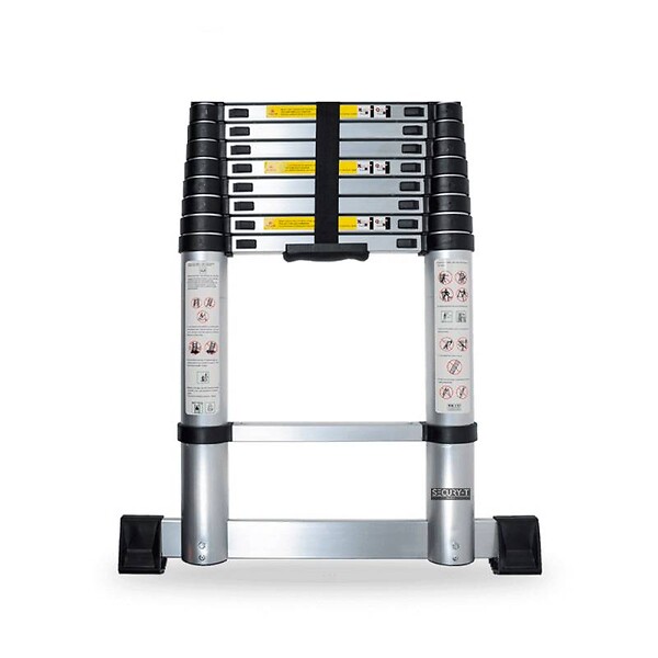 SECURY-T - Echelle télescopique aluminium 9 marches H 2,6M avec barre stabilisatrice - large