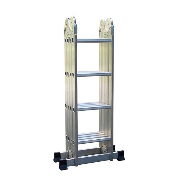 SECURY-T - Échelle Multifonction Pliable 4x4 marches 6 en 1 - 4.6m - 100% aluminium - Avec plateforme échafaudage - large