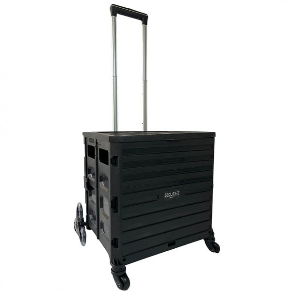 SECURY-T - Chariot de course 8 roues - Pliable - Plastique - Avec Couvercle - Noir - 70Kg - large
