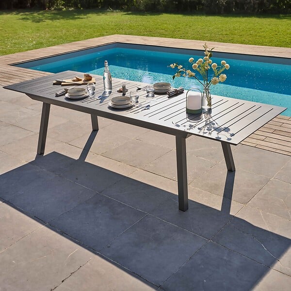 OVIALA - Table de jardin extensible en aluminium gris 8 à 12 places - Olympe - large