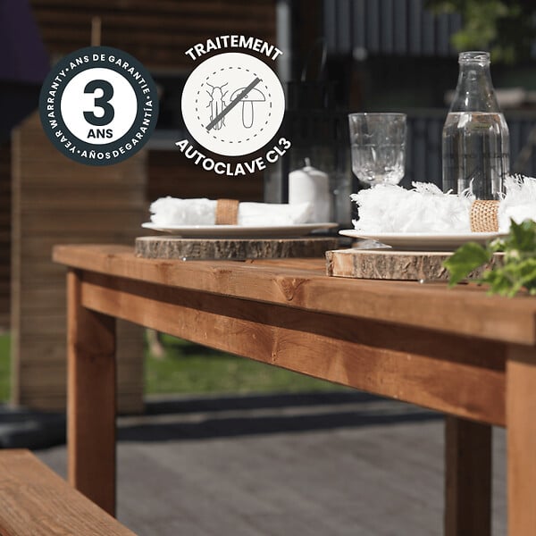 CERLAND - TABLE ET BANCS BOIS 200CM - large