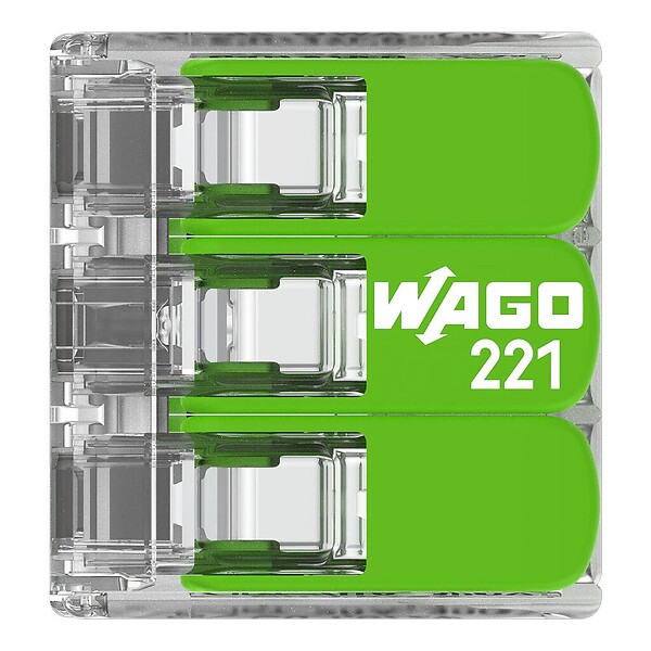 WAGO - Boite de 50 bornes d'installation 221 Green Range Wago - 3 conducteurs 4mm² - à leviers souple & rigide - large