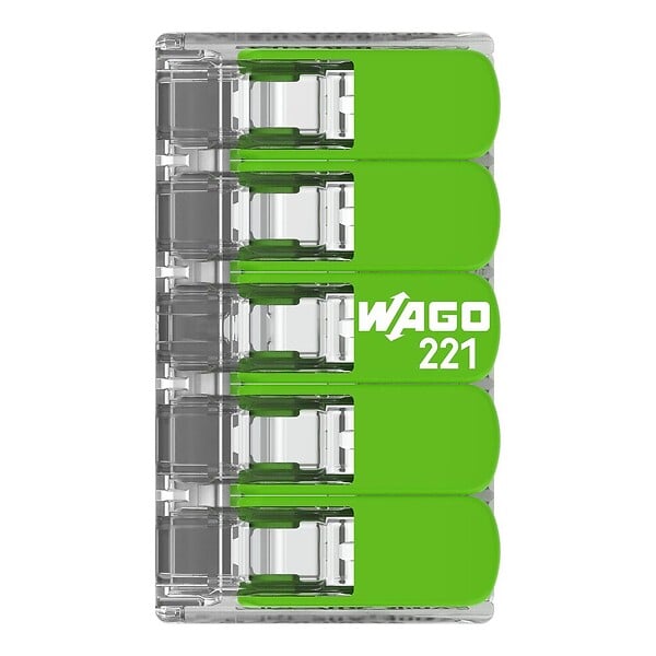 WAGO - Boite de 25 bornes d'installation 221 Green Range Wago - 5 conducteurs 4mm² - à leviers souple & rigide - large