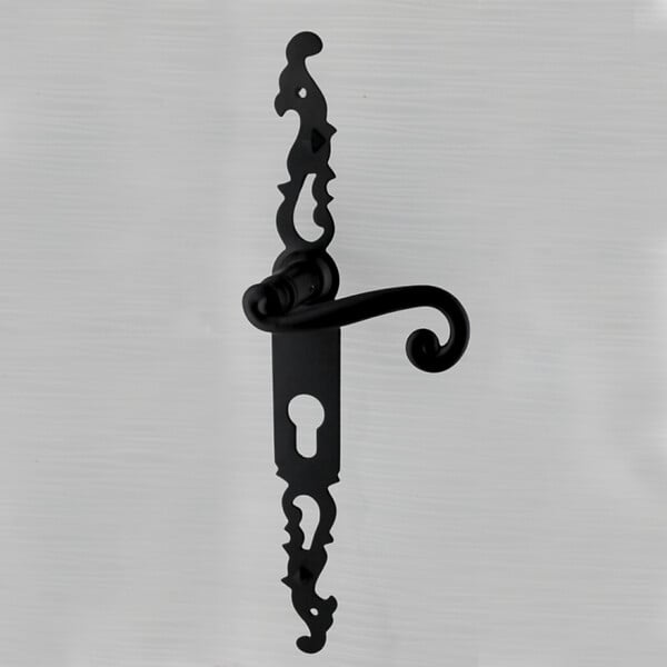 SECURY-T - Poignées de porte fer forgé COQ 330x36mm noir à saillie rehaussée Trou de cylindre i 330X36 mm - large