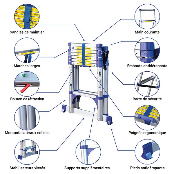 HOSTRÃ–M - Escabeau 8 marches telescopique EXTENDACT8, Echelle telescopique 2,3 m+2m, escabeau pliable télescopique, H max travail 3,8m, Garantie 5 ans, Hostrom - large