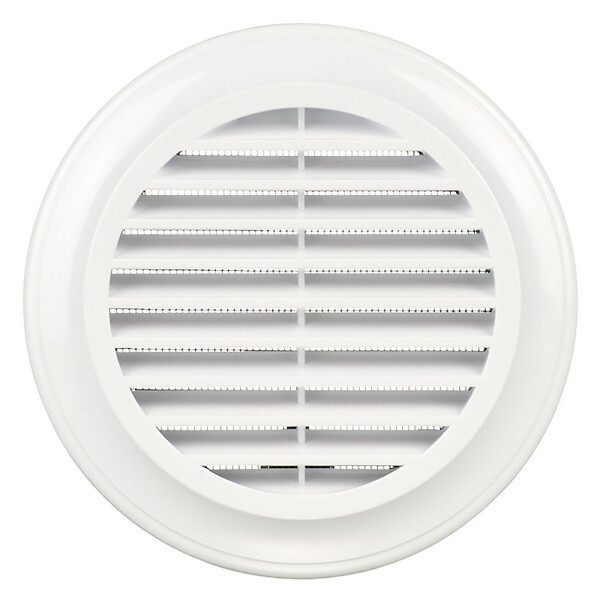 BLAUBERG - Grille aération ronde plastique blanc à ailettes inclinées DECOR avec moustiquaire - Diamètre (mm): 125 - large