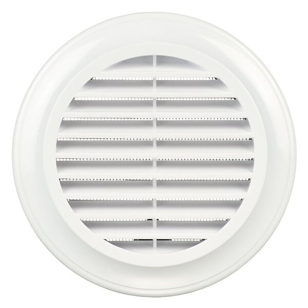 BLAUBERG - Grille aération ronde plastique blanc à ailettes inclinées DECOR avec moustiquaire - Diamètre (mm): 100 - large