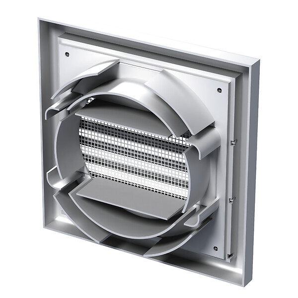 BLAUBERG - Grille de ventilation plastique blanc à ailettes inclinées DECOR avec moustiquaire - LxH (mm): 155 x 155 rac Ø 100/125 - large