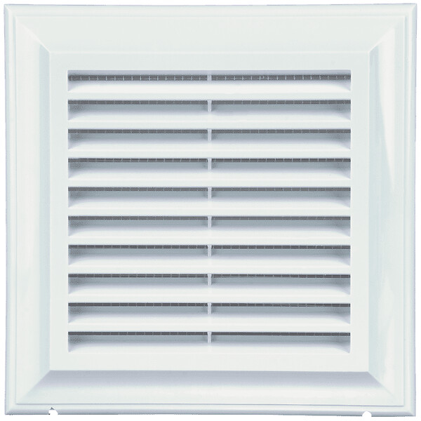 BLAUBERG - Grille de ventilation plastique blanc à ailettes inclinées DECOR avec moustiquaire - LxH (mm): 155 x 155 rac Ø 100/125 - large