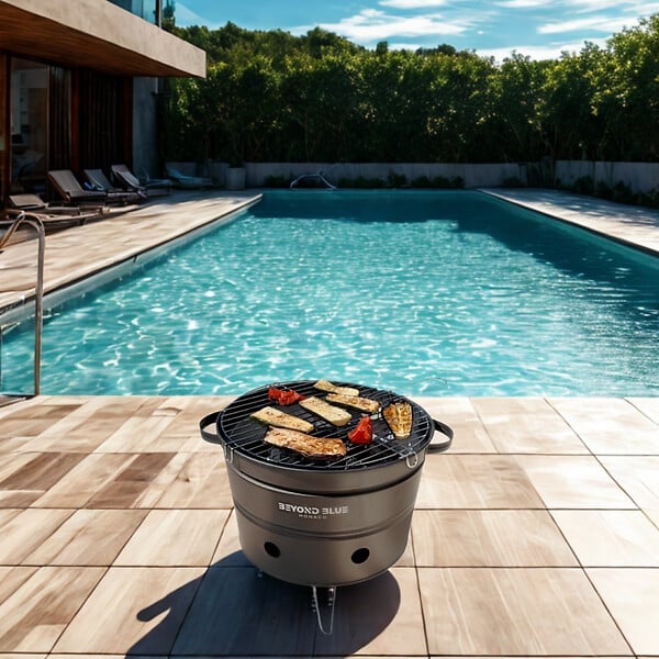 BEYOND BLUE - Mini Barbecue au Charbon de bois portable - Noir - Design pot de fleur - large
