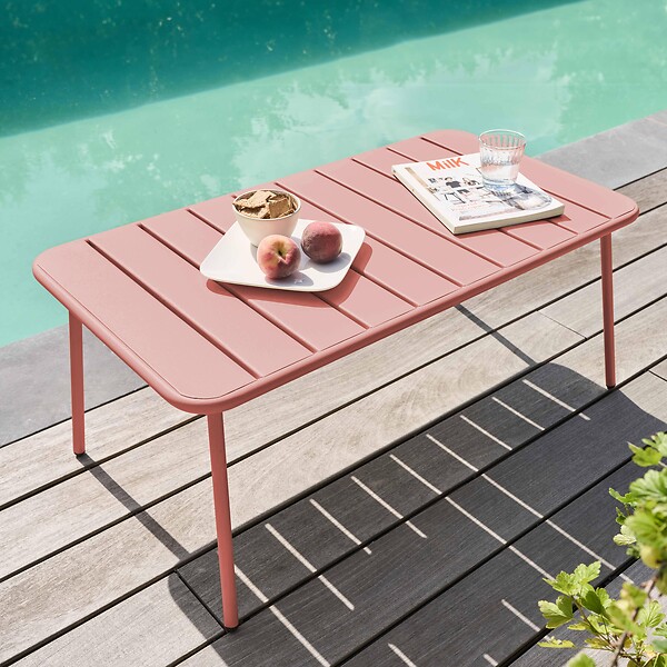 OVIALA - Table basse de jardin acier argile 90 x 50 cm - Palavas - large