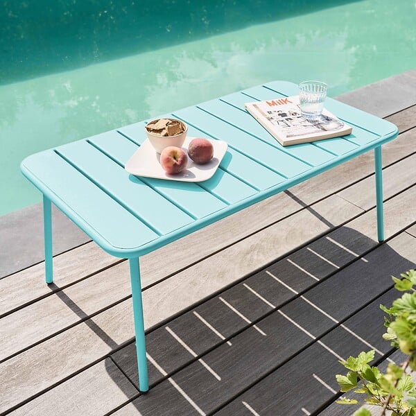 OVIALA - Table basse de jardin acier turquoise 90 x 50 cm - Palavas - large