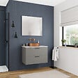 CERAMIA - Ceramia Set complet 80 cm : plan vasque blanc mat + meuble assemblé certifié FSC, gris foncé (CERAMIA-4DG80-S) - vignette