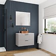 CERAMIA - Ceramia Set 80 cm : plan vasque blanc mat + meuble assemblé certifié FSC, gris perle (CERAMIA-4LG80-S) - vignette