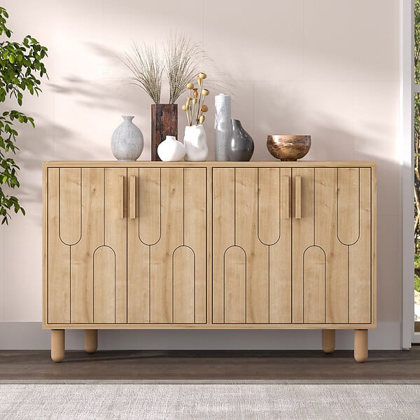 CONCEPT USINE - Buffet 4 portes aspect bois design graphique120x73cm VINCI - large