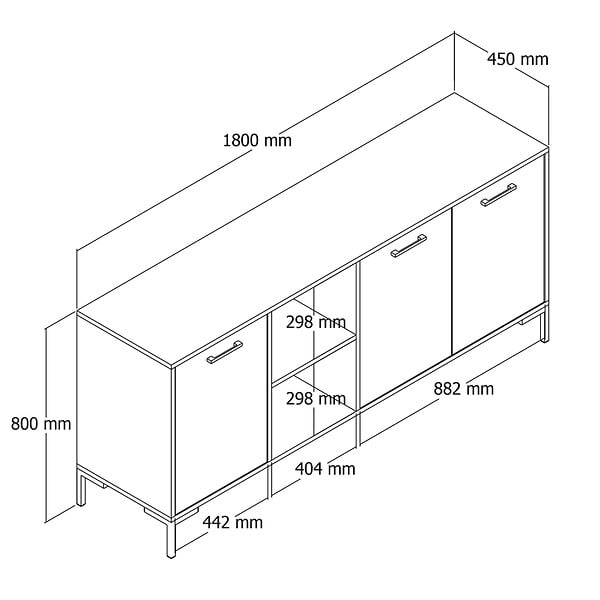 CONCEPT USINE - Buffet 3 portes et 2 niches finition bois et métal noir 180x80cm AURA - large