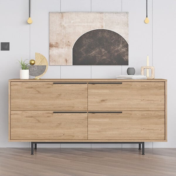 CONCEPT USINE - Buffet 4 portes finition bois et métal noir 160x75cm ABEY - large