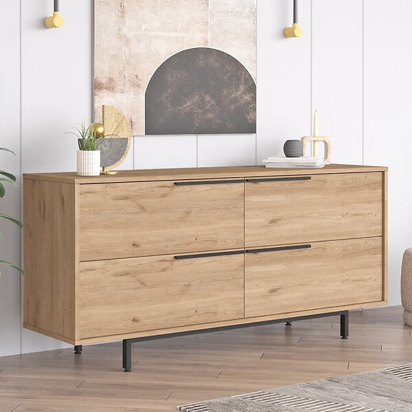 CONCEPT USINE - Buffet 4 portes finition bois et métal noir 160x75cm ABEY - large