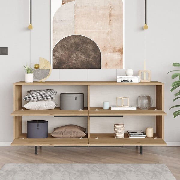 CONCEPT USINE - Buffet 4 portes finition bois et métal noir 160x75cm ABEY - large