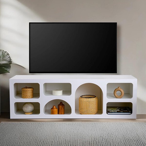 CONCEPT USINE - Buffet bas 7 niches design organique blanc 160x50cm FERLIS - large