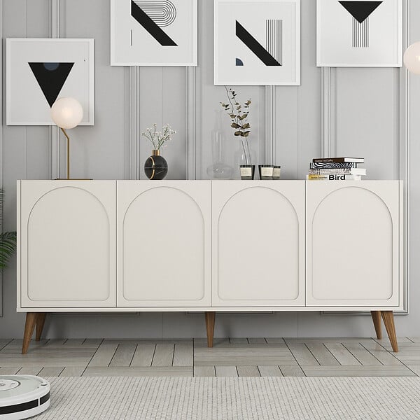 CONCEPT USINE - Buffet 4 portes design arrondi crème 180x81cm LISTER - large