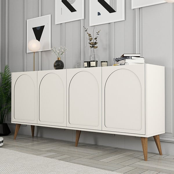 CONCEPT USINE - Buffet 4 portes design arrondi crème 180x81cm LISTER - large