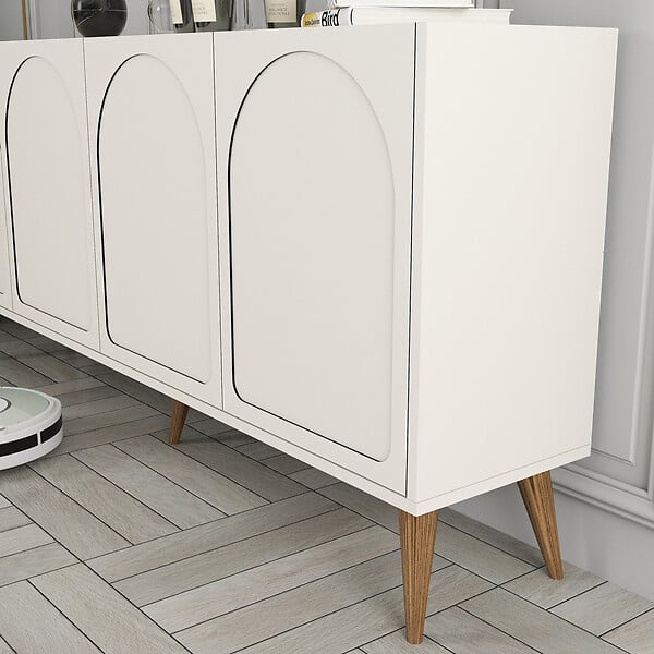 CONCEPT USINE - Buffet 4 portes design arrondi crème 180x81cm LISTER - large