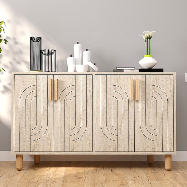 CONCEPT USINE - Buffet à 4 portes effet travertin nervuré 120x73cm RODY - large