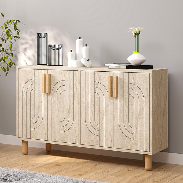 CONCEPT USINE - Buffet à 4 portes effet travertin nervuré 120x73cm RODY - large
