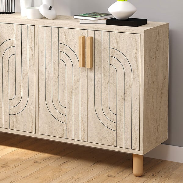 CONCEPT USINE - Buffet à 4 portes effet travertin nervuré 120x73cm RODY - large