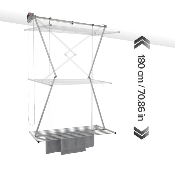 FOXYDRY - Étendoir de plafond manuel en aluminium résistant – gris – 128x54x25 cm - FOXYDRY Mini 120 - large