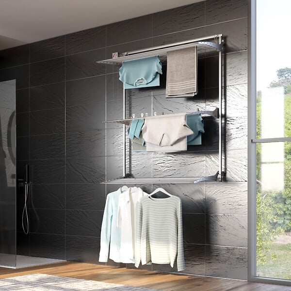 FOXYDRY - Étendoir mural 3 grilles pour intérieur et extérieur – gris – 152x52x137 cm - FOXYDRY Tower - large