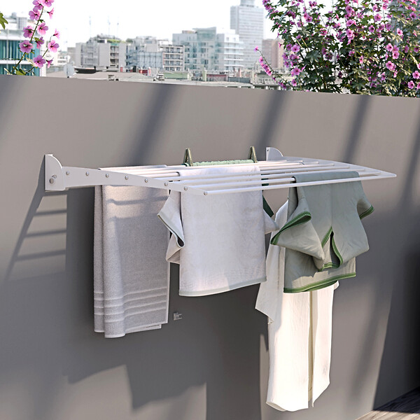 FOXYDRY - Étendoir à linge mural pour intérieur et extérieur – blanc – 116x50x10 cm - FOXYDRY Fold Down 120 - large