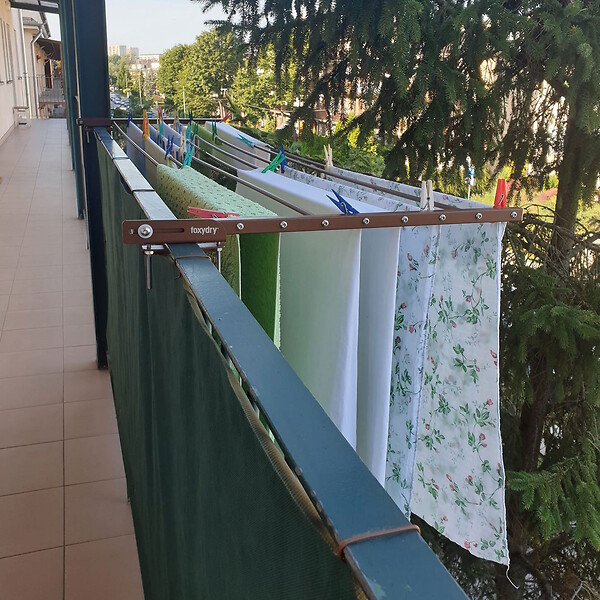 FOXYDRY - Étendoir balcon pliable et inclinable aluminium résistant – corten – 118x63x8 cm - FOXYDRY DUO - large