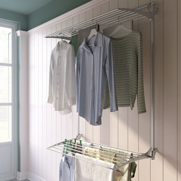 FOXYDRY - Étendoir mural 2 grilles pour intérieur et extérieur – gris – 128x52x137 cm - FOXYDRY Wall Plus - large