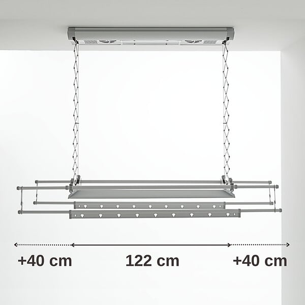 FOXYDRY - Séchoir électrique de plafond en aluminium avec télécommande – gris – 122x57x30 cm - FOXYDRY Air 120 - large
