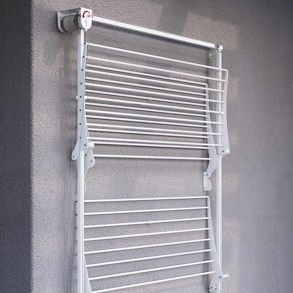 FOXYDRY - Étendoir mural 3 grilles pliable et réglable en hauteur – blanc – 152x52x137 cm - FOXYDRY Tower - large