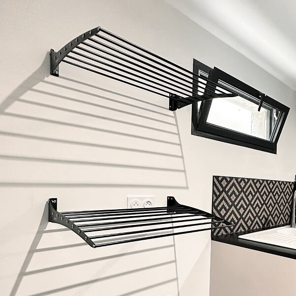 FOXYDRY - Étendoir à linge mural pour intérieur et extérieur – noir – 60x50x10 cm - FOXYDRY Fold 60 - large