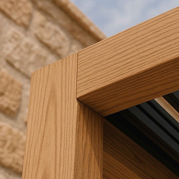 OVIALA - Pergola bioclimatique adossée 3x4m en aluminium bois gris - Oia - large