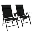 OUTSUNNY - Lot de 2 chaises de jardin pliantes avec accoudoirs alu teslin rembourré déperlant noir - vignette