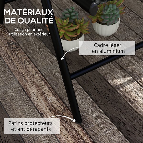 OUTSUNNY - Lot de 2 chaises de jardin pliantes avec accoudoirs alu teslin rembourré déperlant noir - large