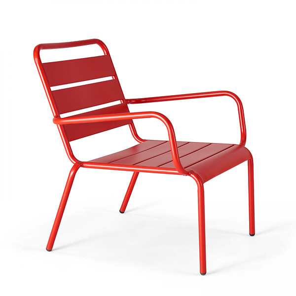 OVIALA - Lot de 2 fauteuils relax avec repose-pieds en métal rouge - Palavas - large