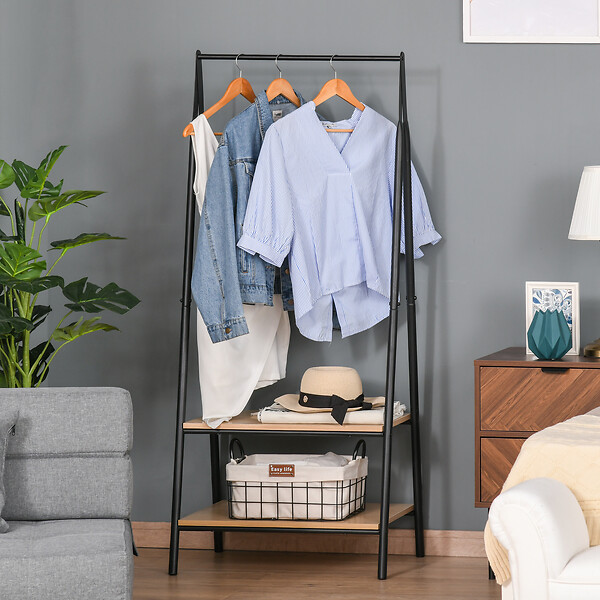 OUTSUNNY - Portant à vêtements penderie style contemporain triangulaire dim. 64L x 43l x 149H cm 2 étagères MDF bois clair acier noir - large