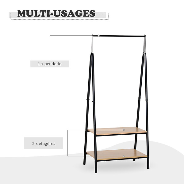 OUTSUNNY - Portant à vêtements penderie style contemporain triangulaire dim. 64L x 43l x 149H cm 2 étagères MDF bois clair acier noir - large