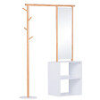 HOMCOM - HOMCOM Porte-manteaux meuble d'entrée vestiaire penderie avec miroir 4 patères 2 niches dim. 100L x 34l x 164H cm MDF blanc bois massif bambou - vignette