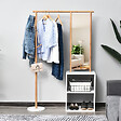 HOMCOM - HOMCOM Porte-manteaux meuble d'entrée vestiaire penderie avec miroir 4 patères 2 niches dim. 100L x 34l x 164H cm MDF blanc bois massif bambou - vignette