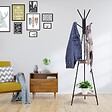 HOMCOM - HOMCOM Porte-manteau trépied style industriel branches 2 étagères + 6 patères dim. 52L x 46l x 182H cm métal noir panneaux particules boisés - vignette